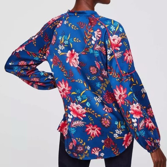 Loft Wildflower Chinoiserie Floral Blue Blouse Large Petite - Picture 2 of 10